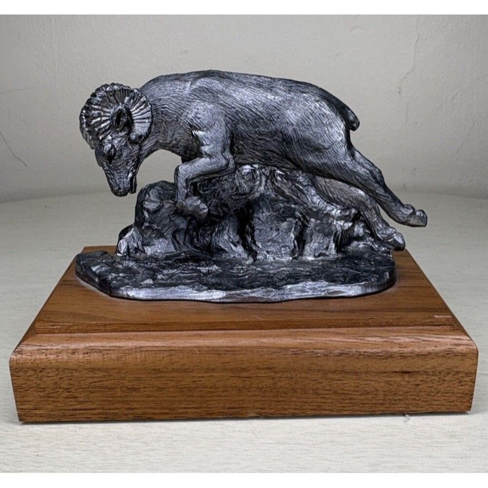 Michael Ricker 1983 Signed Solid Pewter Ram Figurine Handcrafted In the USA